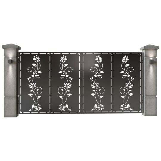 Poarta auto mare batanta din tabla decupata (traforata CNC) cu plasma, model Flora, SM FLR05, 3884 x 1940 mm, Negru