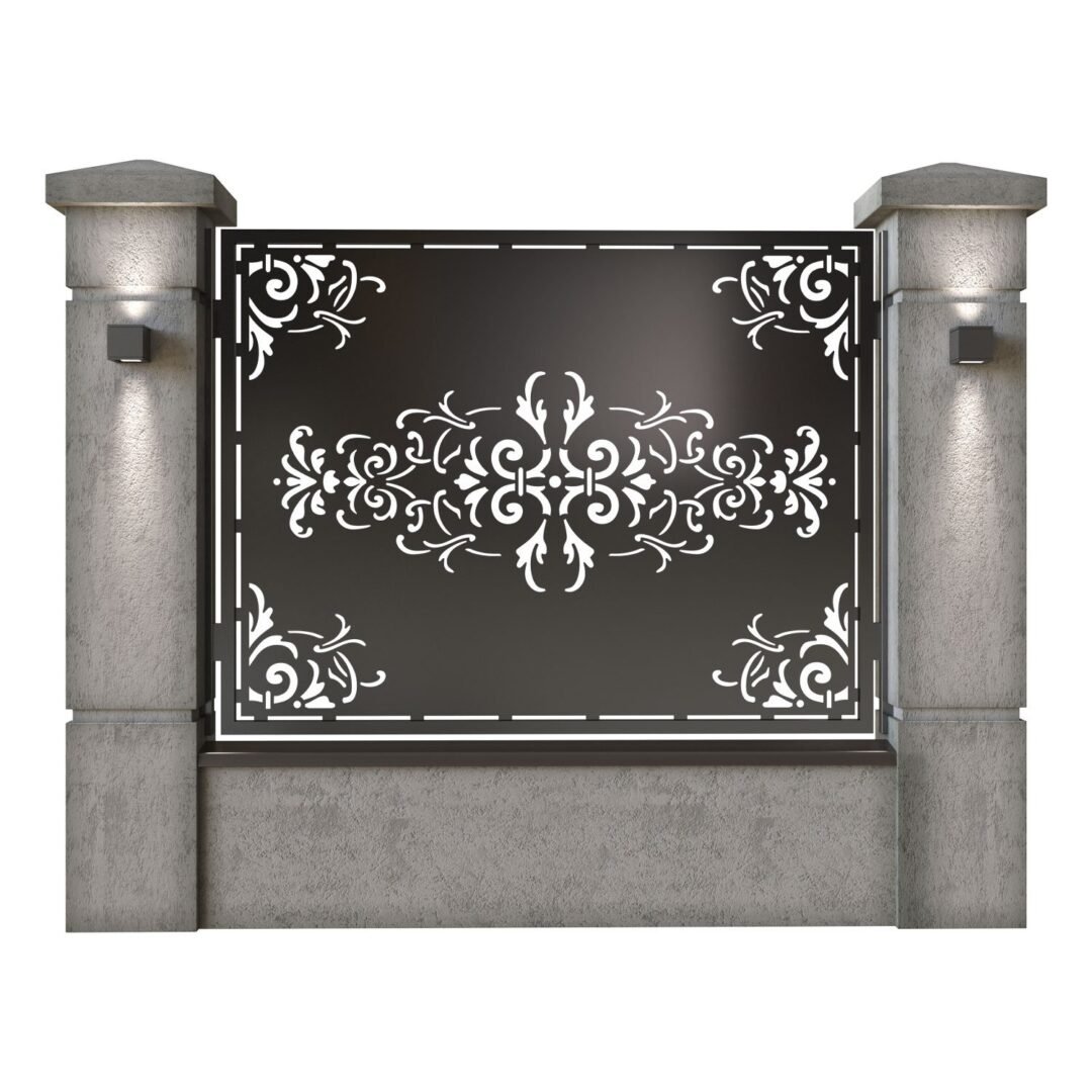 Panou de gard mare din tabla decupata (traforata) CNC cu plasma, model Eleganza, SM ELG03, 1940 x 1500 mm, Negru