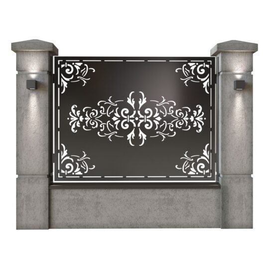 Panou de gard mare din tabla decupata (traforata) CNC cu plasma, model Eleganza, SM ELG03, 1940 x 1500 mm, Negru