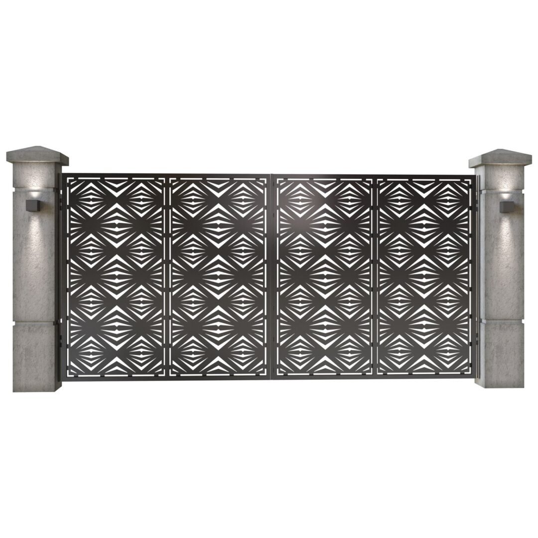 Poarta auto mare batanta din tabla decupata (traforata CNC) cu plasma, model Maldives, SM MLD05, 3884 x 1940 mm, Negru