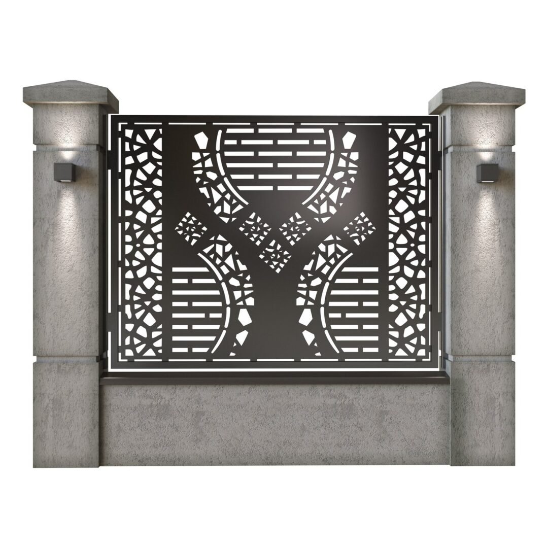 Panou de gard mare din tabla decupata (traforata) CNC cu plasma, model Fantasy, SM FTS03, 1940 x 1500 mm, Negru