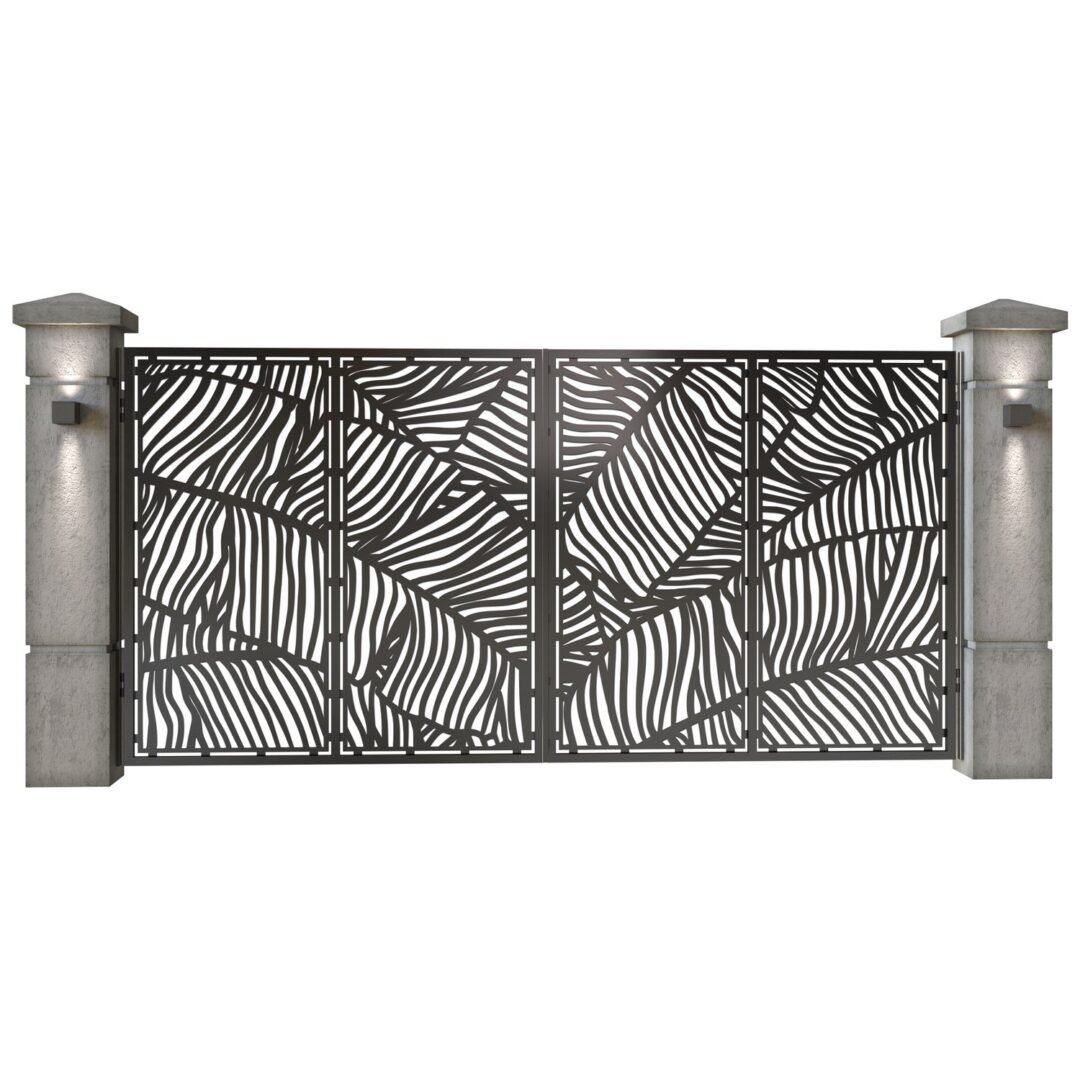 Poarta auto mare batanta din tabla decupata (traforata CNC) cu plasma, model Modern, SM MDN05, 3884 x 1940 mm, Negru
