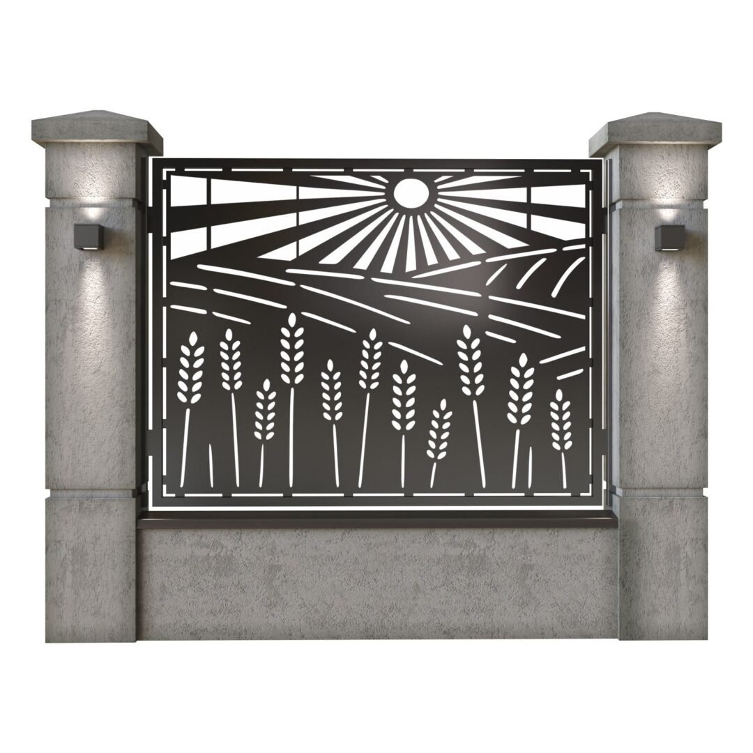 Panou de gard mare din tabla decupata (traforata) CNC cu plasma, model Ferma, SM FRM03, 1940 x 1500 mm, Negru