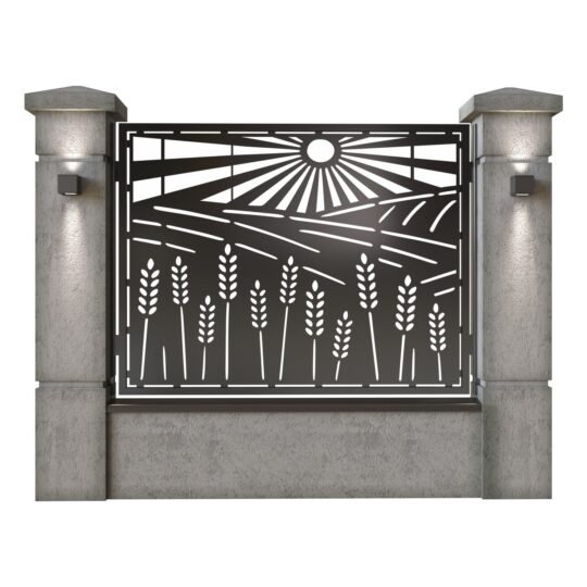 Panou de gard mare din tabla decupata (traforata) CNC cu plasma, model Ferma, SM FRM03, 1940 x 1500 mm, Negru
