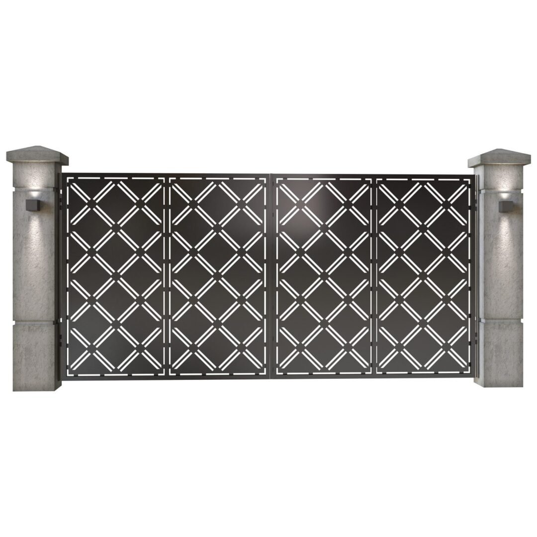 Poarta auto mare batanta din tabla decupata (traforata CNC) cu plasma, model Royal, SM RYL05, 3884 x 1940 mm, Negru