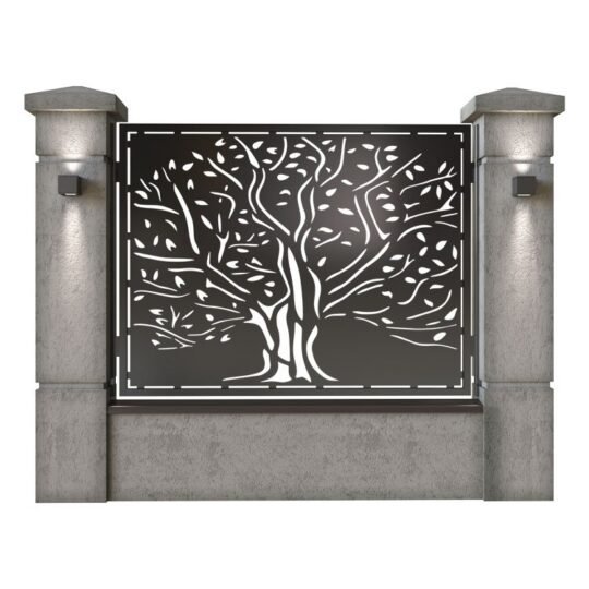 Panou de gard mare din tabla decupata (traforata) CNC cu plasma, model Forest, SM FRS03, 1940 x 1500 mm, Negru