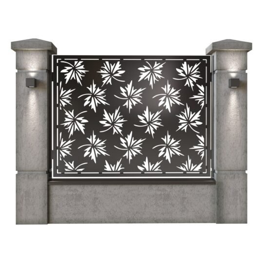 Panou de gard mare din tabla decupata (traforata) CNC cu plasma, model Frunze, SM FRZ03, 1940 x 1500 mm, Negru