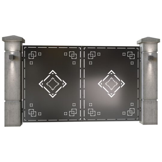 Poarta auto mica batanta din tabla decupata (traforata CNC) cu plasma, model Amalfi, SM AMF04, 3000 x 1940 mm, Negru