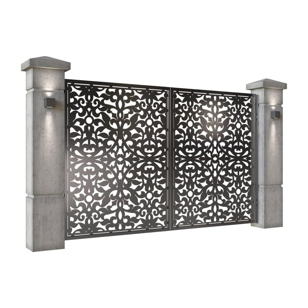 Poarta auto mica batanta din tabla decupata (traforata CNC) cu plasma, model Antalya, SM ANT04, 3000 x 1940 mm, Negru