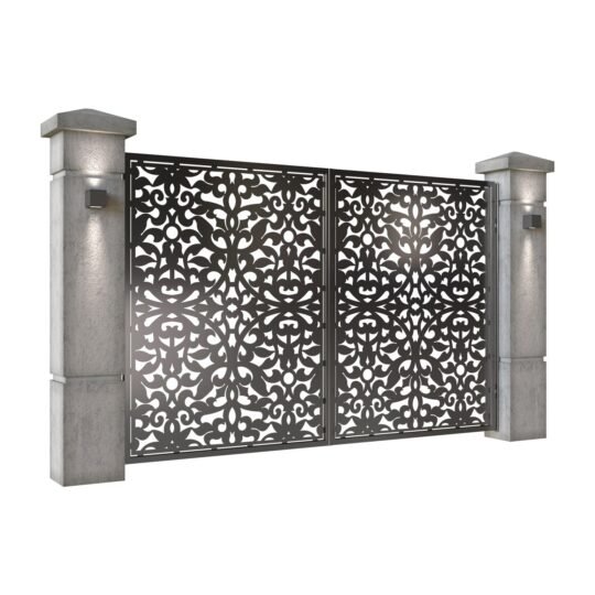 Poarta auto mica batanta din tabla decupata (traforata CNC) cu plasma, model Antalya, SM ANT04, 3000 x 1940 mm, Negru