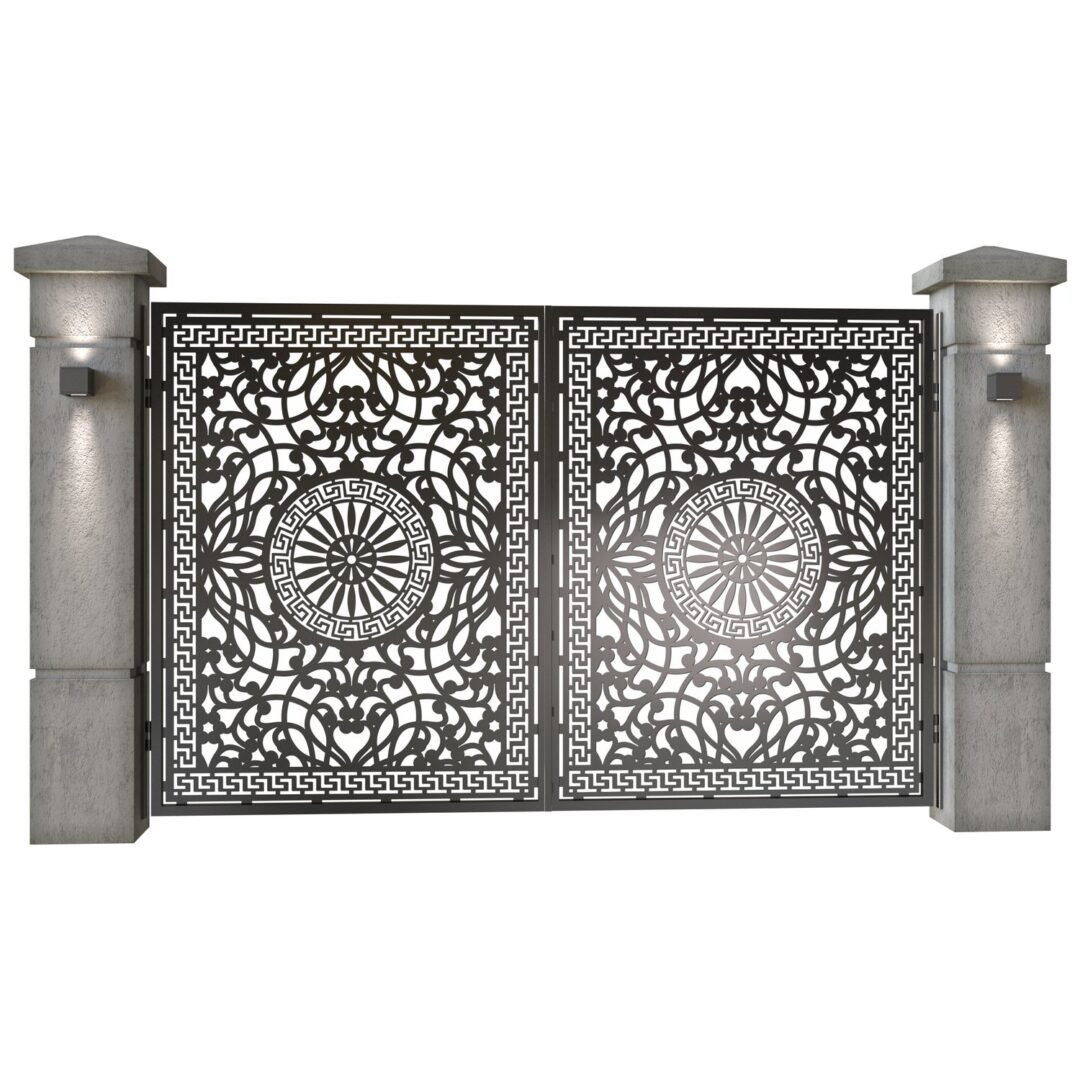 Poarta auto mica batanta din tabla decupata (traforata CNC) cu plasma, model Atena, SM ATN04, 3000 x 1940 mm, Negru