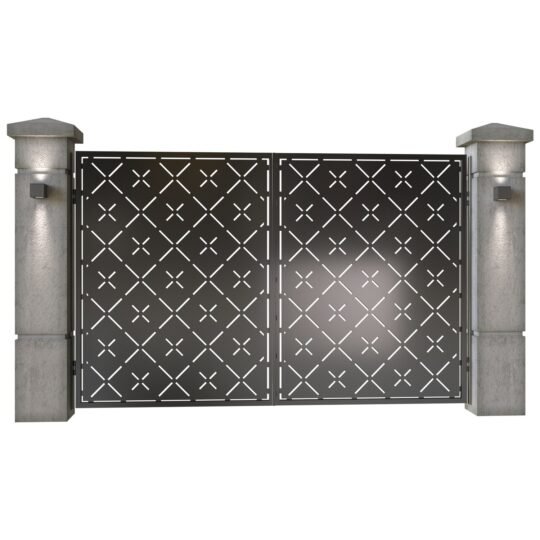 Poarta auto mica batanta din tabla decupata (traforata CNC) cu plasma, model Aztec,  SM AZT04, 3000 x 1940 mm, Negru