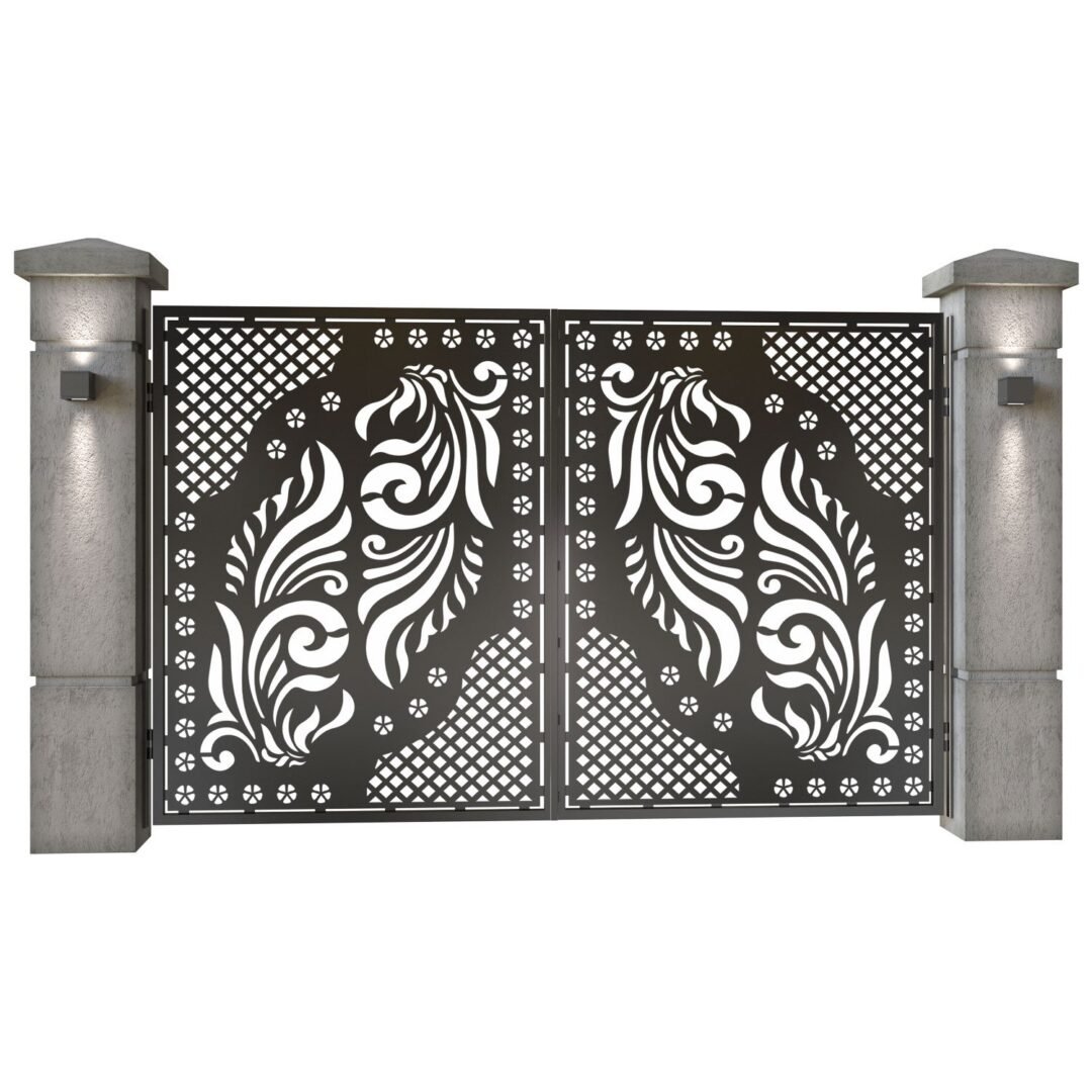Poarta auto mica batanta din tabla decupata (traforata CNC) cu plasma, model Balkan,  SM BLK04, 3000 x 1940 mm, Negru