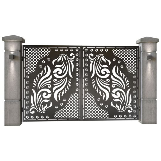 Poarta auto mica batanta din tabla decupata (traforata CNC) cu plasma, model Balkan,  SM BLK04, 3000 x 1940 mm, Negru