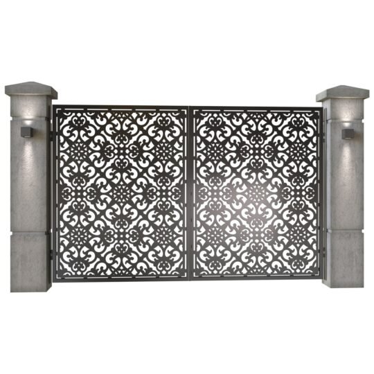 Poarta auto mica batanta din tabla decupata (traforata CNC) cu plasma, model Bella,  SM BLA04, 3000 x 1940 mm, Negru