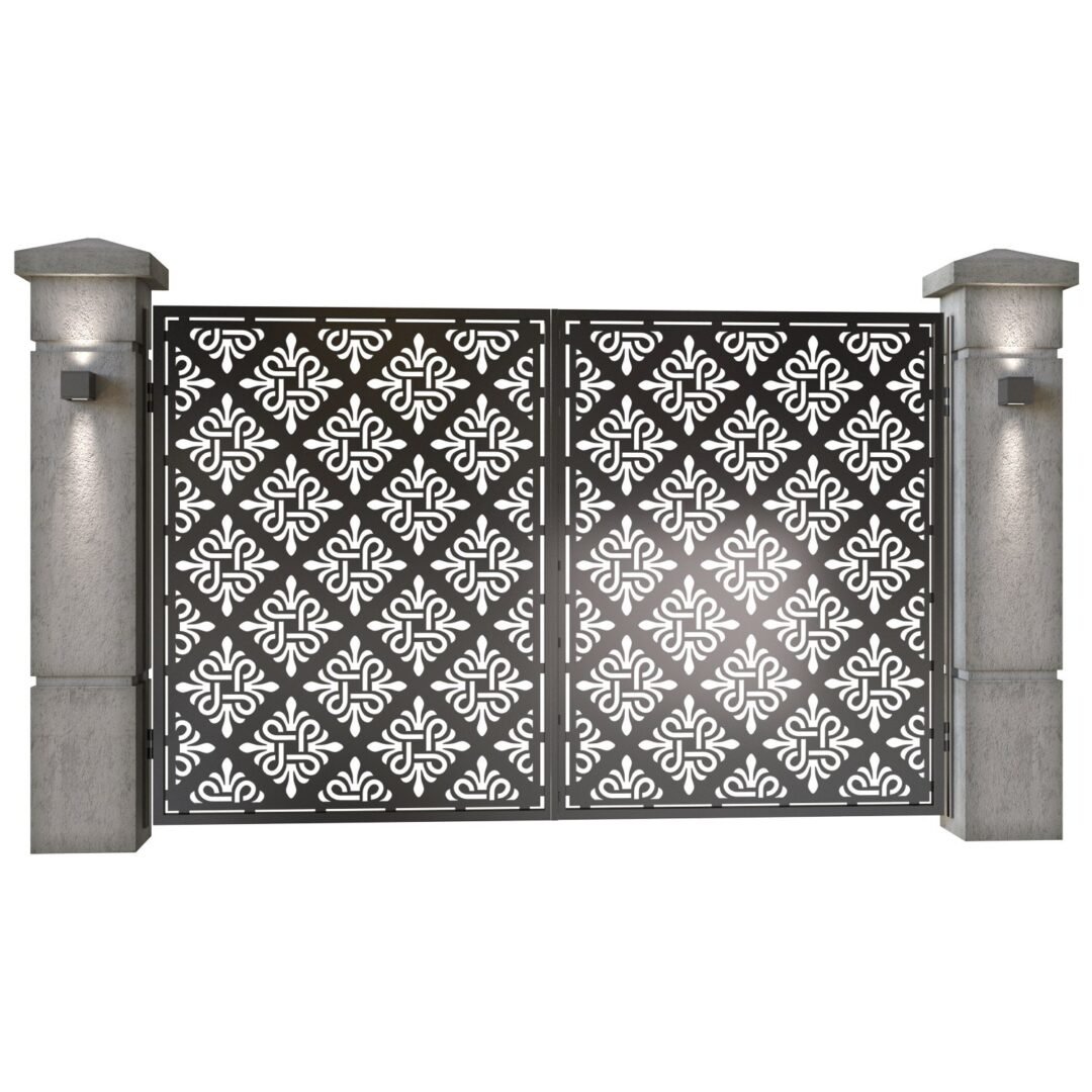 Poarta auto mica batanta din tabla decupata (traforata CNC) cu plasma, model Cairo,  SM CIR04, 3000 x 1940 mm, Negru