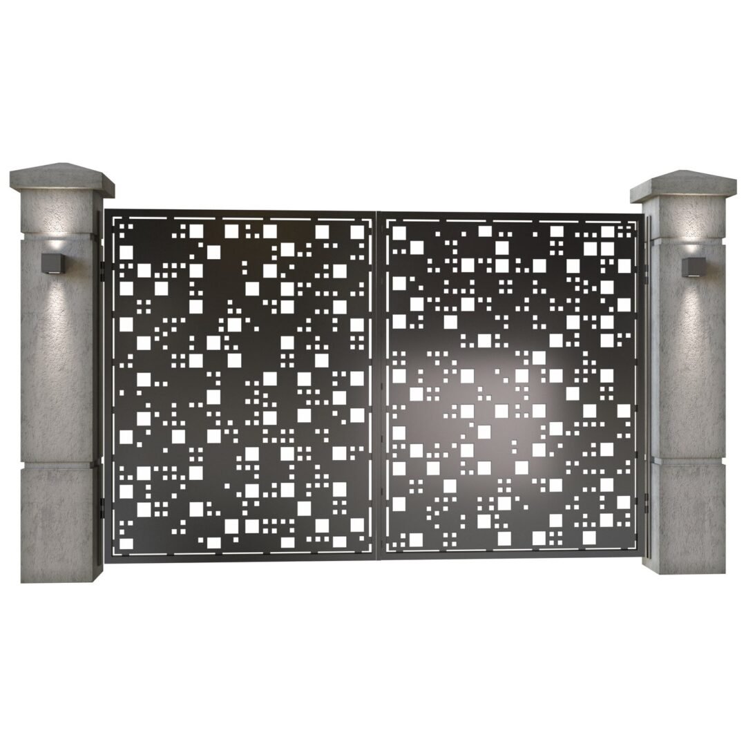 Poarta auto mica batanta din tabla decupata (traforata CNC) cu plasma, model Camuflaj,  SM CMF04, 3000 x 1940 mm, Negru