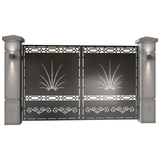 Poarta auto mica batanta din tabla decupata (traforata CNC) cu plasma, model Castel,  SM CST04, 3000 x 1940 mm, Negru