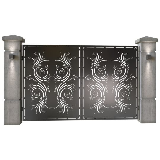 Poarta auto mica batanta din tabla decupata (traforata CNC) cu plasma, model Concept, SM CNP04, 3000 x 1940 mm, Negru
