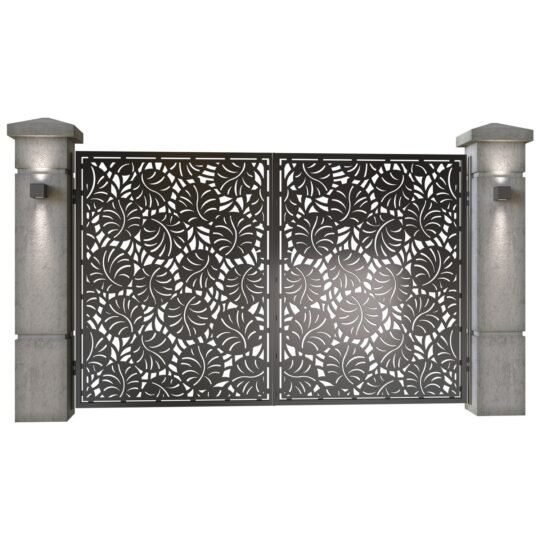 Poarta auto mica batanta din tabla decupata (traforata CNC) cu plasma, model Cosmos,  SM CSM04, 3000 x 1940 mm, Negru