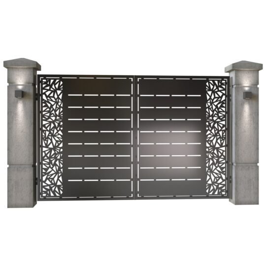 Poarta auto mica batanta din tabla decupata (traforata CNC) cu plasma, model Decor, SM DCR04, 3000 x 1940 mm, Negru