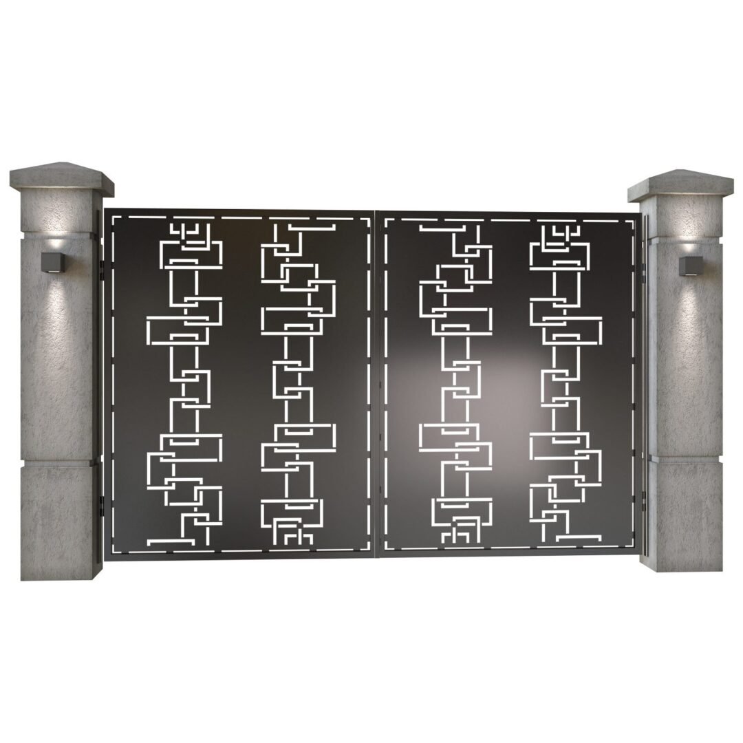 Poarta auto mica batanta din tabla decupata (traforata CNC) cu plasma, model Domino, SM DMN04, 3000 x 1940 mm, Negru