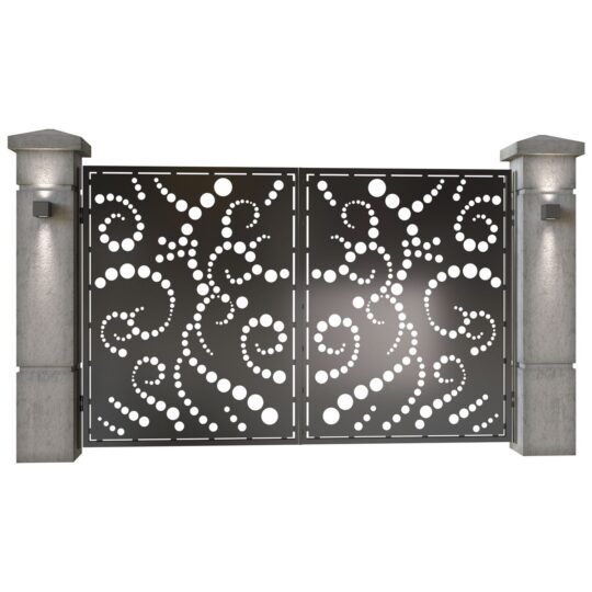 Poarta auto mica batanta din tabla decupata (traforata CNC) cu plasma, model Dots, SM DTS04, 3000 x 1940 mm, Negru