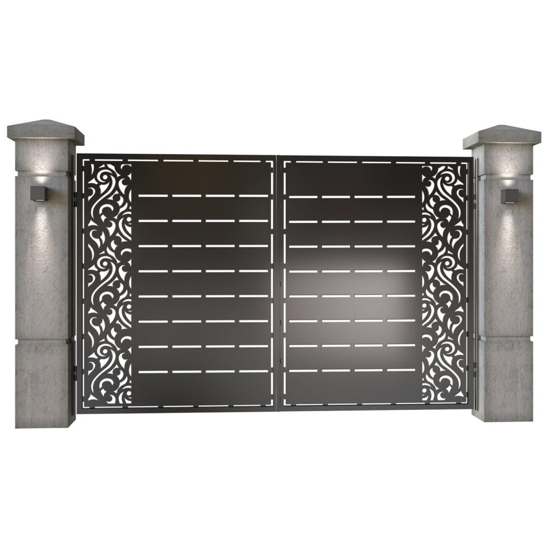 Poarta auto mica batanta din tabla decupata (traforata CNC) cu plasma, model Dubai, SM DBI04, 3000 x 1940 mm, Negru