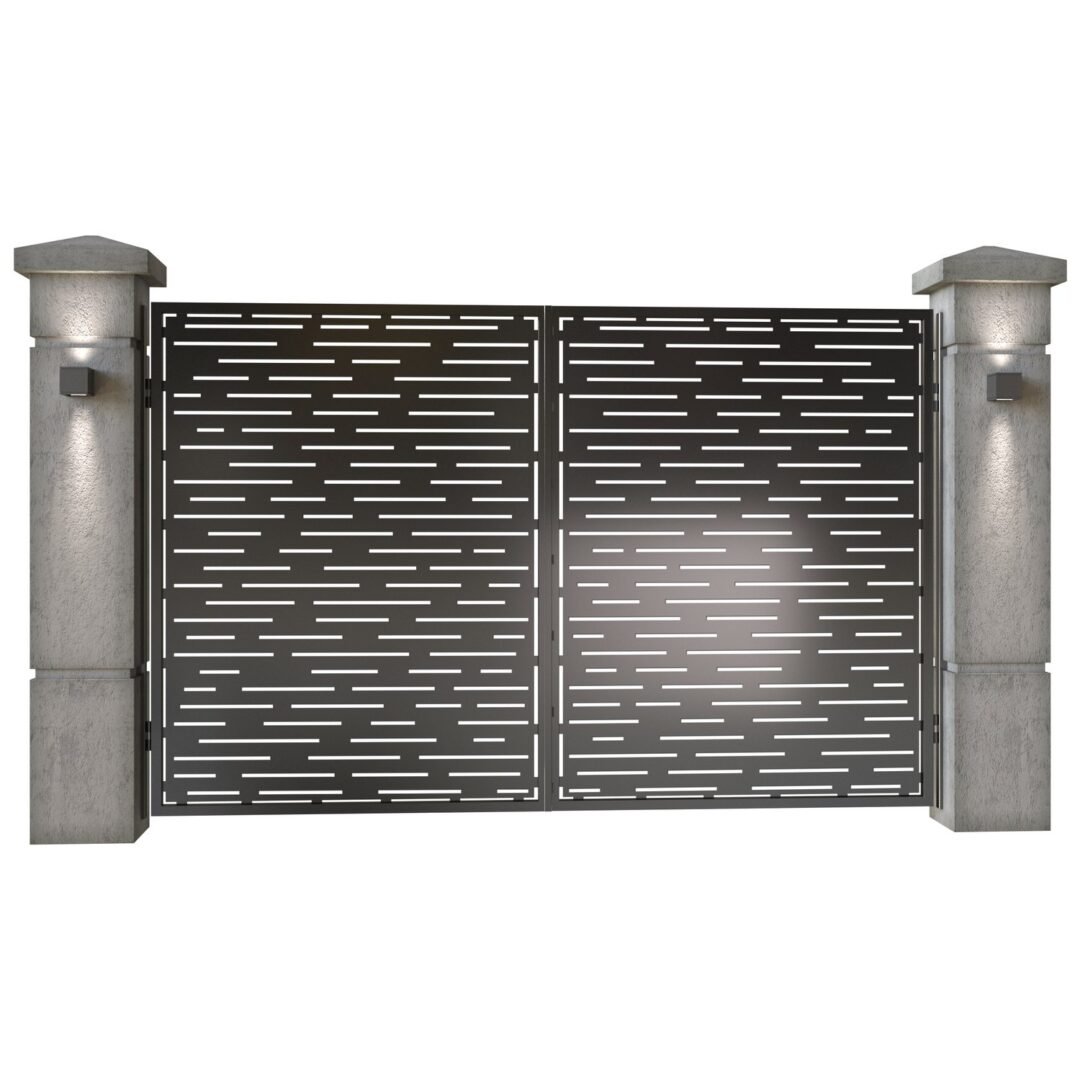 Poarta auto mica batanta din tabla decupata (traforata CNC) cu plasma, model Dungi, SM DNG04, 3000 x 1940 mm, Negru