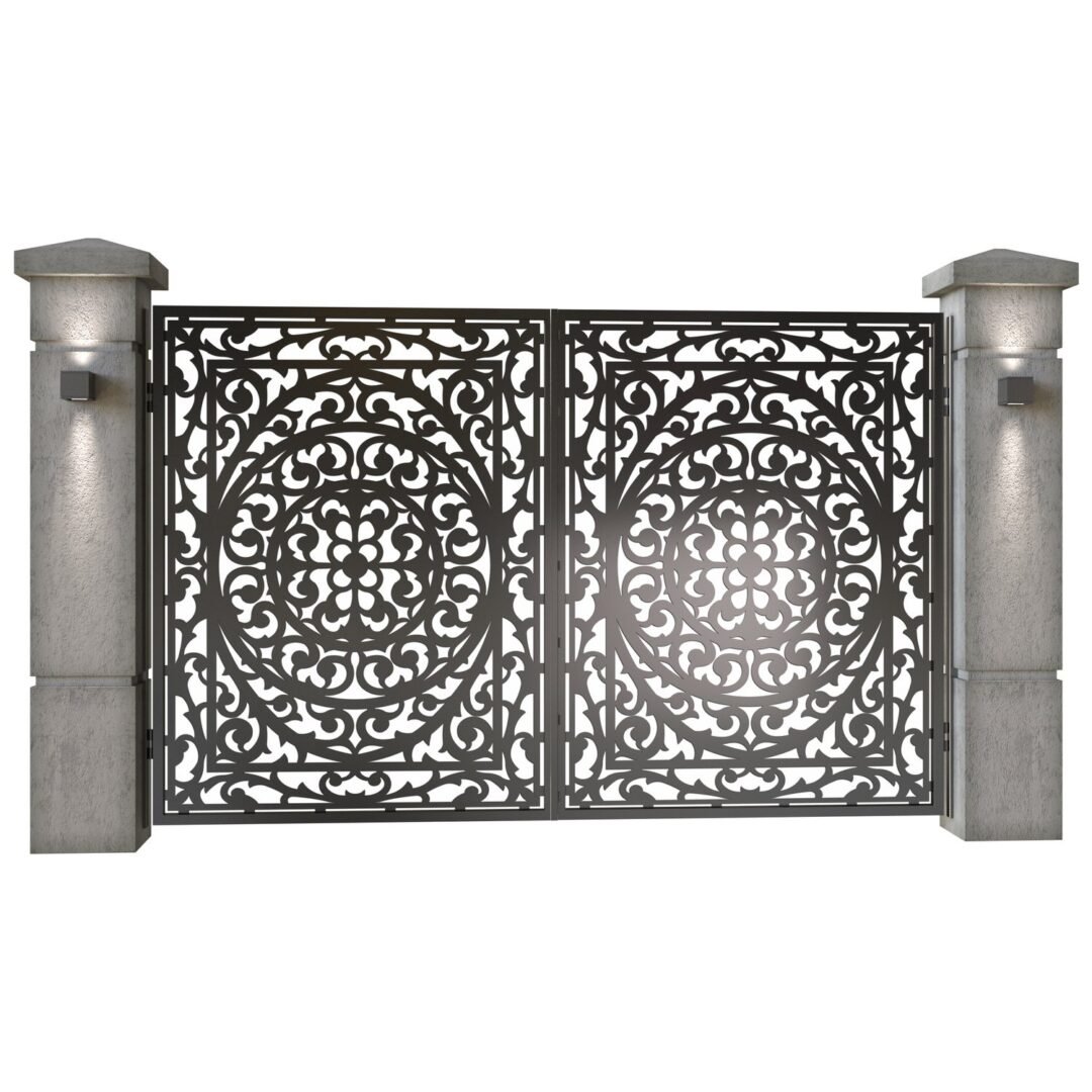 Poarta auto mica batanta din tabla decupata (traforata CNC) cu plasma, model Eden, SM EDN04, 3000 x 1940 mm, Negru