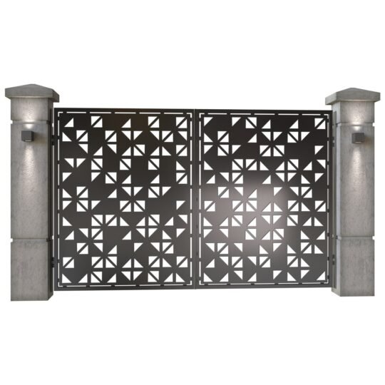 Poarta auto mica batanta din tabla decupata (traforata CNC) cu plasma, model Galaxy, SM GLX04, 3000 x 1940 mm, Negru