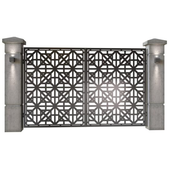 Poarta auto mica batanta din tabla decupata (traforata CNC) cu plasma, model Grande, SM GRN04, 3000 x 1940 mm, Negru