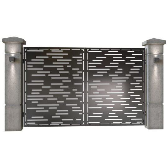 Poarta auto mica batanta din tabla decupata (traforata CNC) cu plasma, model Lines, SM LNS04, 3000 x 1940 mm, Negru