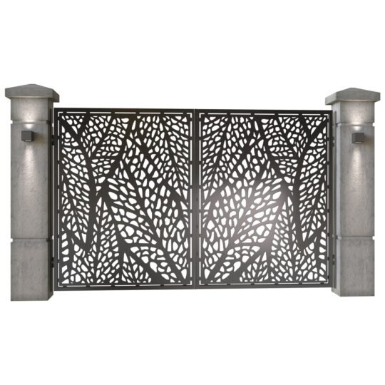 Poarta auto mica batanta din tabla decupata (traforata CNC) cu plasma, model Macro, SM MCR04, 3000 x 1940 mm, Negru