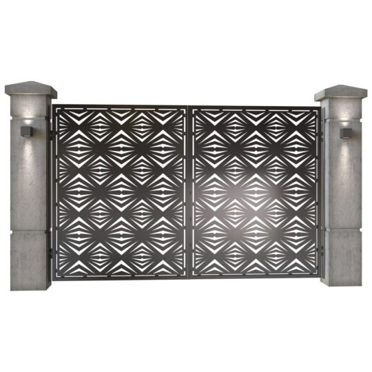 Poarta auto mica batanta din tabla decupata (traforata CNC) cu plasma, model Maldives, SM MLD04, 3000 x 1940 mm, Negru