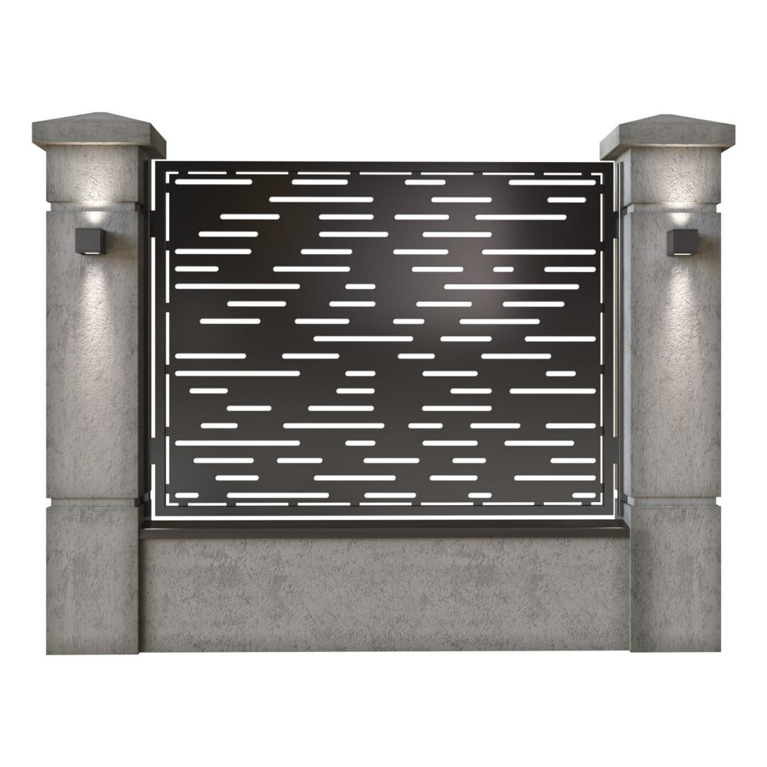 Panou de gard mare din tabla decupata (traforata) CNC cu plasma, model Lines, SM LNS03, 1940 x 1500 mm, Negru
