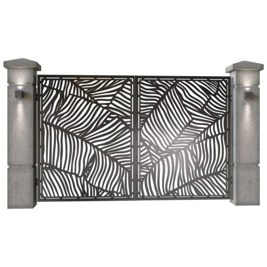 Poarta auto mica batanta din tabla decupata (traforata CNC) cu plasma, model Modern, SM MDN04, 3000 x 1940 mm, Negru