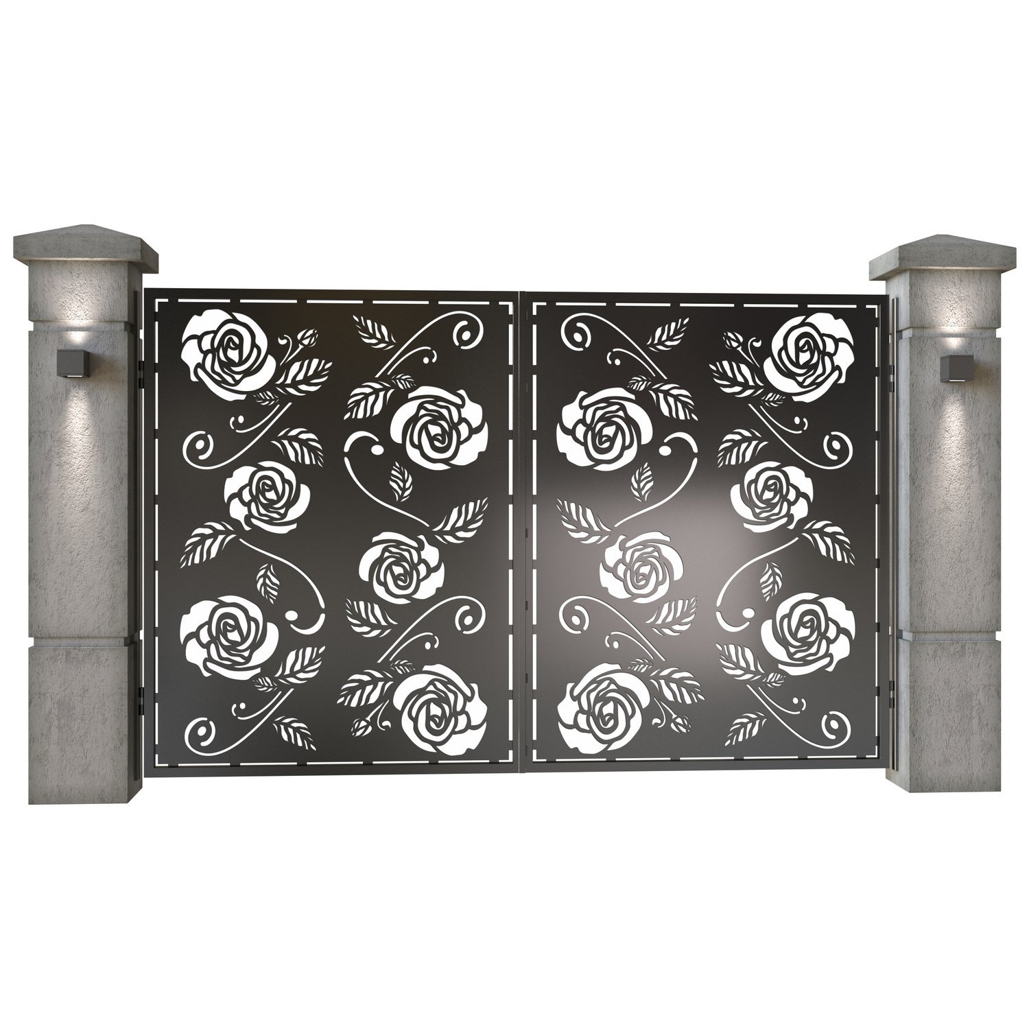 Poarta auto mica batanta din tabla decupata (traforata CNC) cu plasma, model Nostalgia, SM NSTA04, 3000 x 1940 mm, Negru