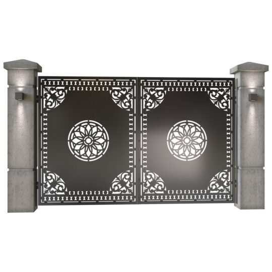 Poarta auto mica batanta din tabla decupata (traforata CNC) cu plasma, model Orient, SM ORT04, 3000 x 1940 mm, Negru