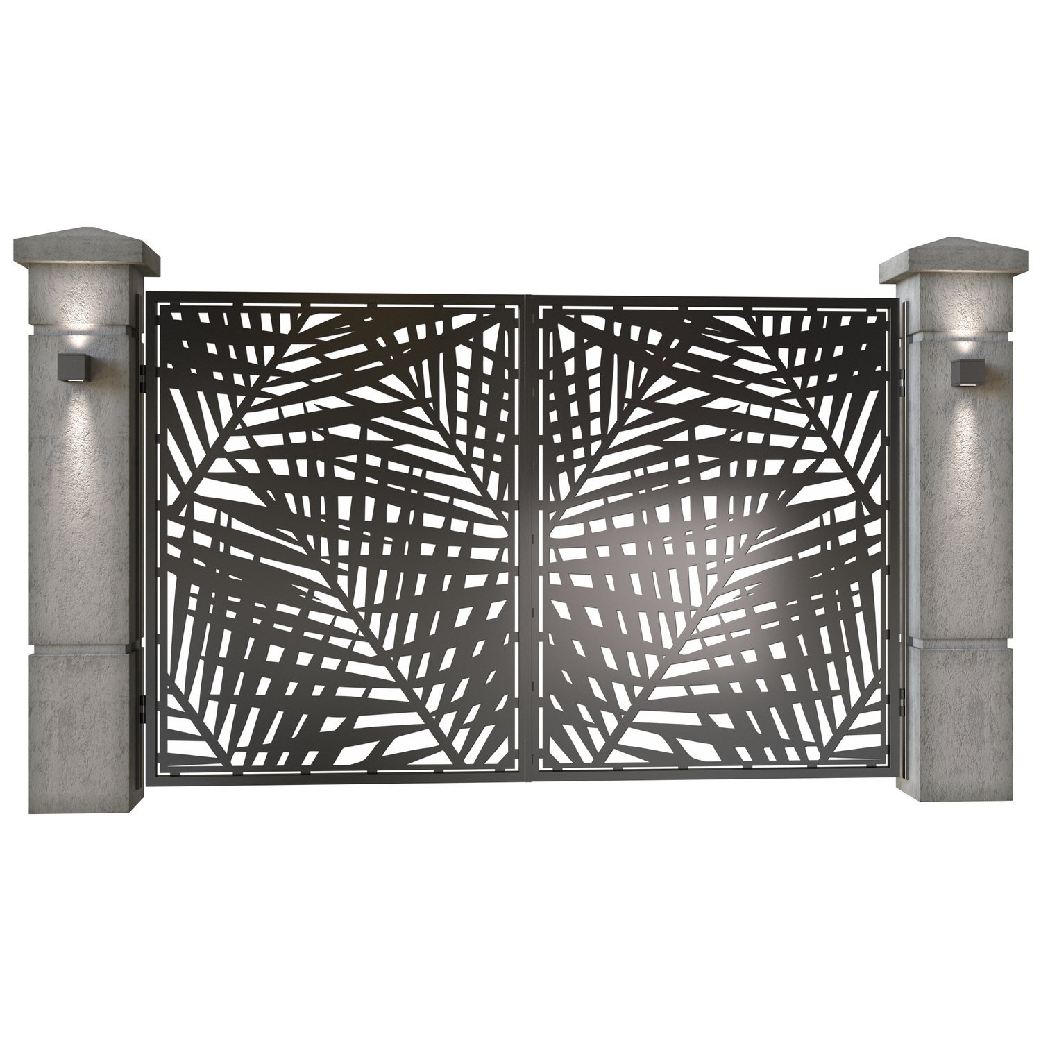 Poarta auto mica batanta din tabla decupata (traforata CNC) cu plasma, model Palmier, SM PAL04, 3000 x 1940 mm, Negru