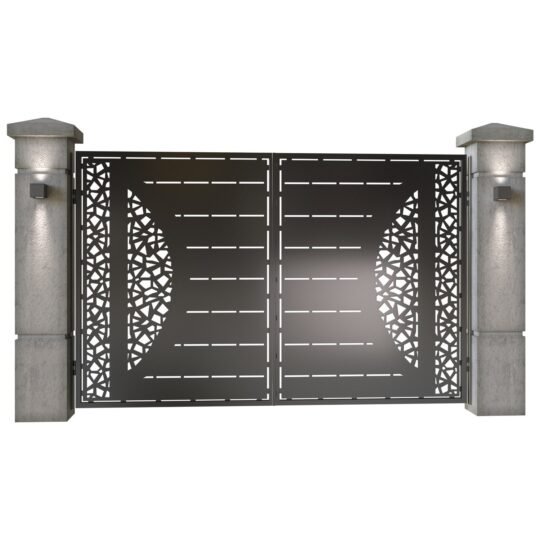 Poarta auto mica batanta din tabla decupata (traforata CNC) cu plasma, model Primo, SM PRM04, 3000 x 1940 mm, Negru