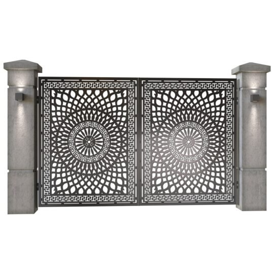 Poarta auto mica batanta din tabla decupata (traforata CNC) cu plasma, model Qatar, SM QTR04, 3000 x 1940 mm, Negru