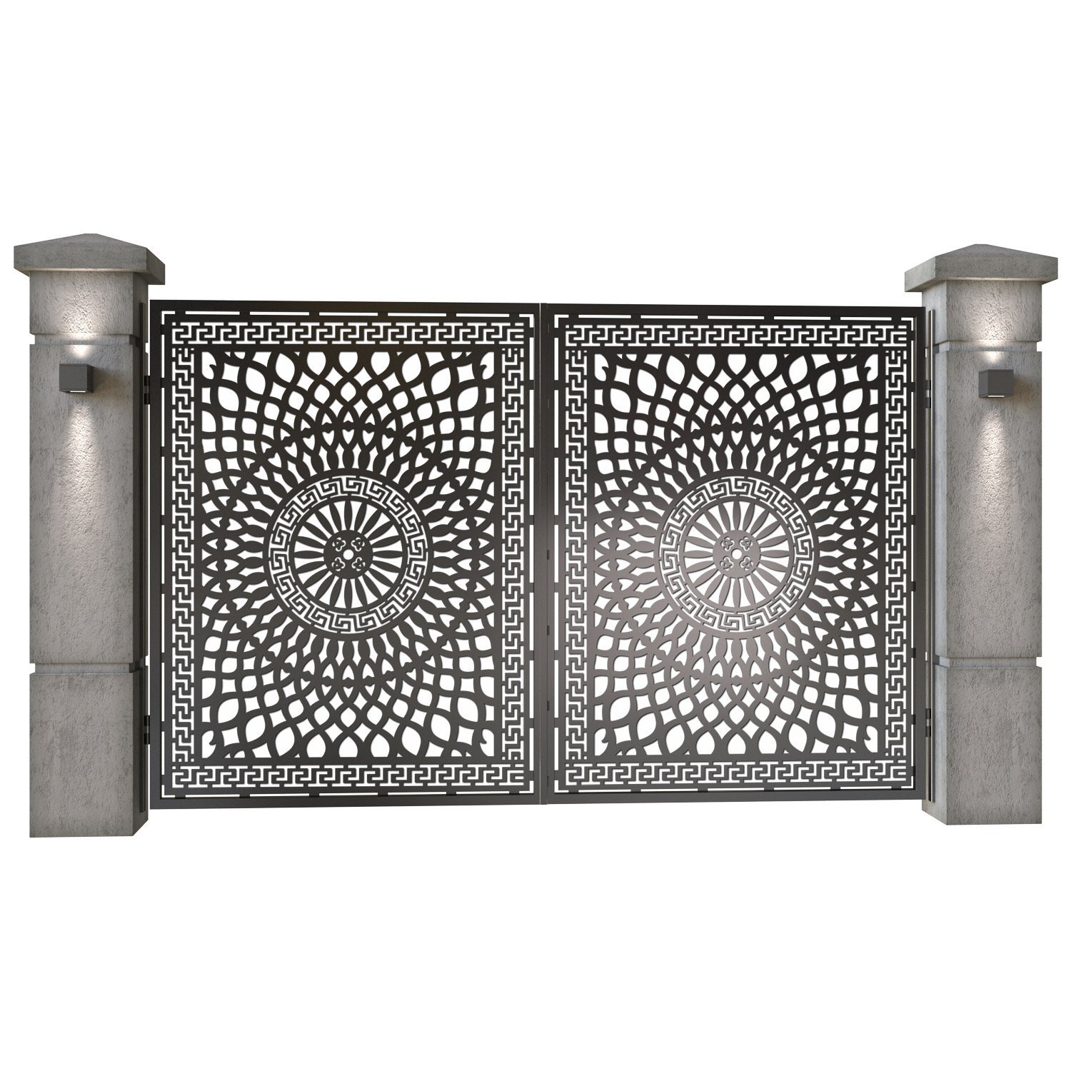 Poarta auto mica batanta din tabla decupata (traforata CNC) cu plasma, model Qatar, SM QTR04, 3000 x 1940 mm, Negru