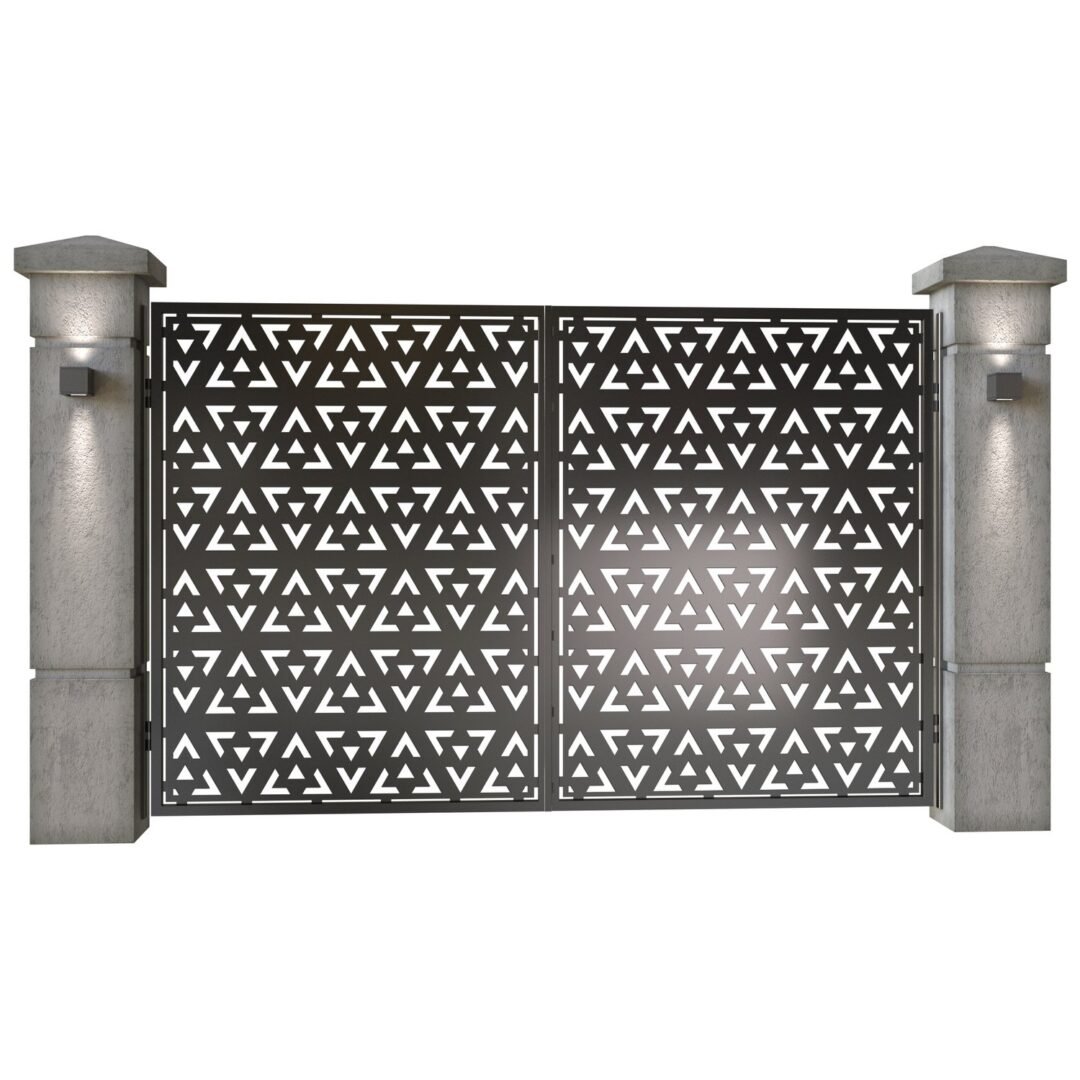 Poarta auto mica batanta din tabla decupata (traforata CNC) cu plasma, model Trio, SM TRIO04, 3000 x 1940 mm, Negru