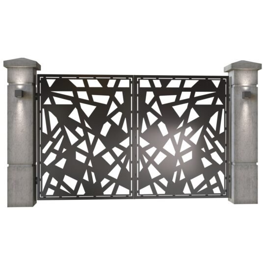 Poarta auto mica batanta din tabla decupata (traforata CNC) cu plasma, model Urban, SM URB04, 3000 x 1940 mm, Negru