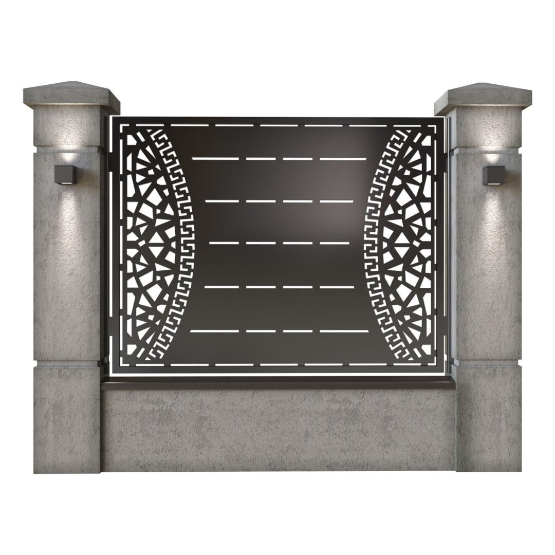 Panou de gard mare din tabla decupata (traforata) CNC cu plasma, model Milano, SM MNL03, 1940 x 1500 mm, Negru