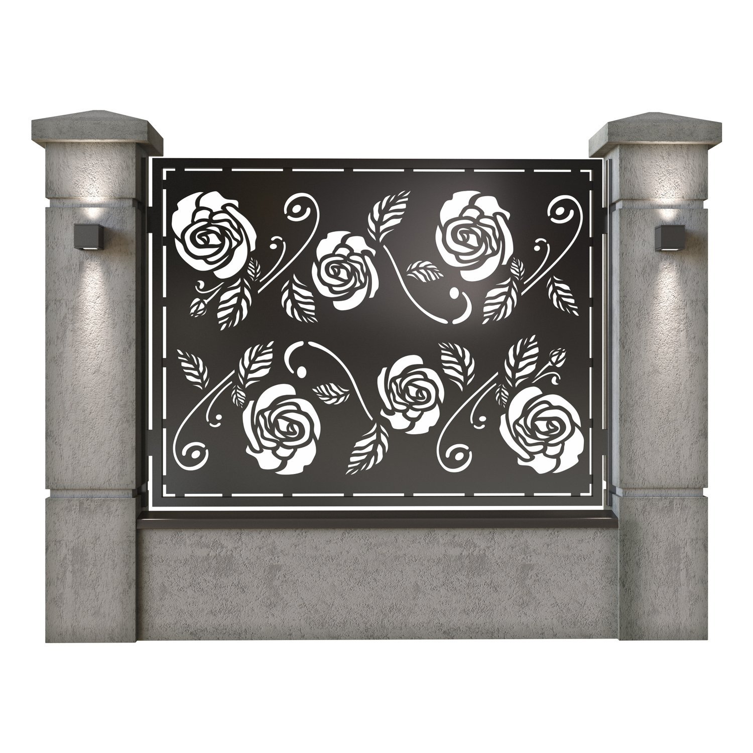 Panou de gard mare din tabla decupata (traforata) CNC cu plasma, model Nostalgia, SM NST03, 1940 x 1500 mm, Negru