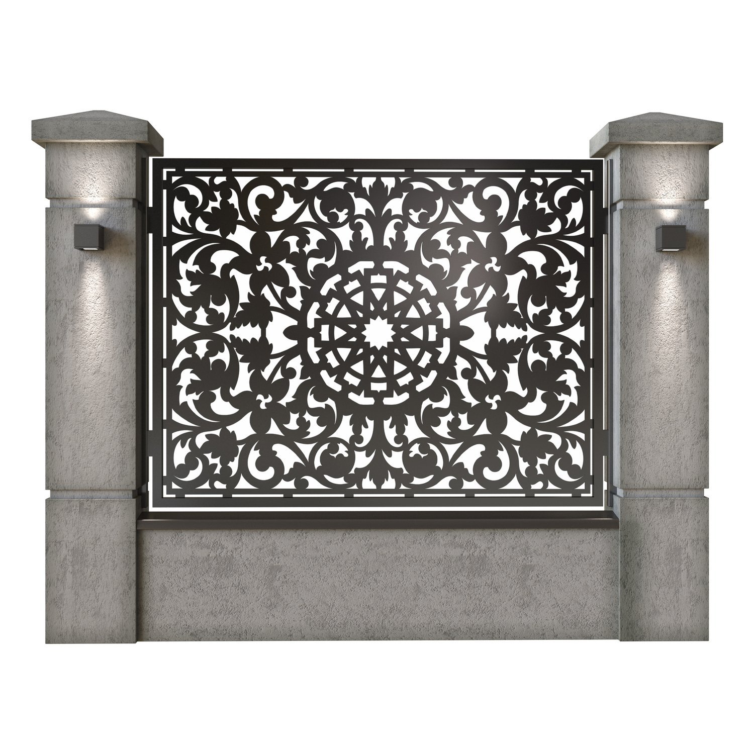 Panou de gard mare din tabla decupata (traforata) CNC cu plasma, model Oman, SM OMN03, 1940 x 1500 mm, Negru