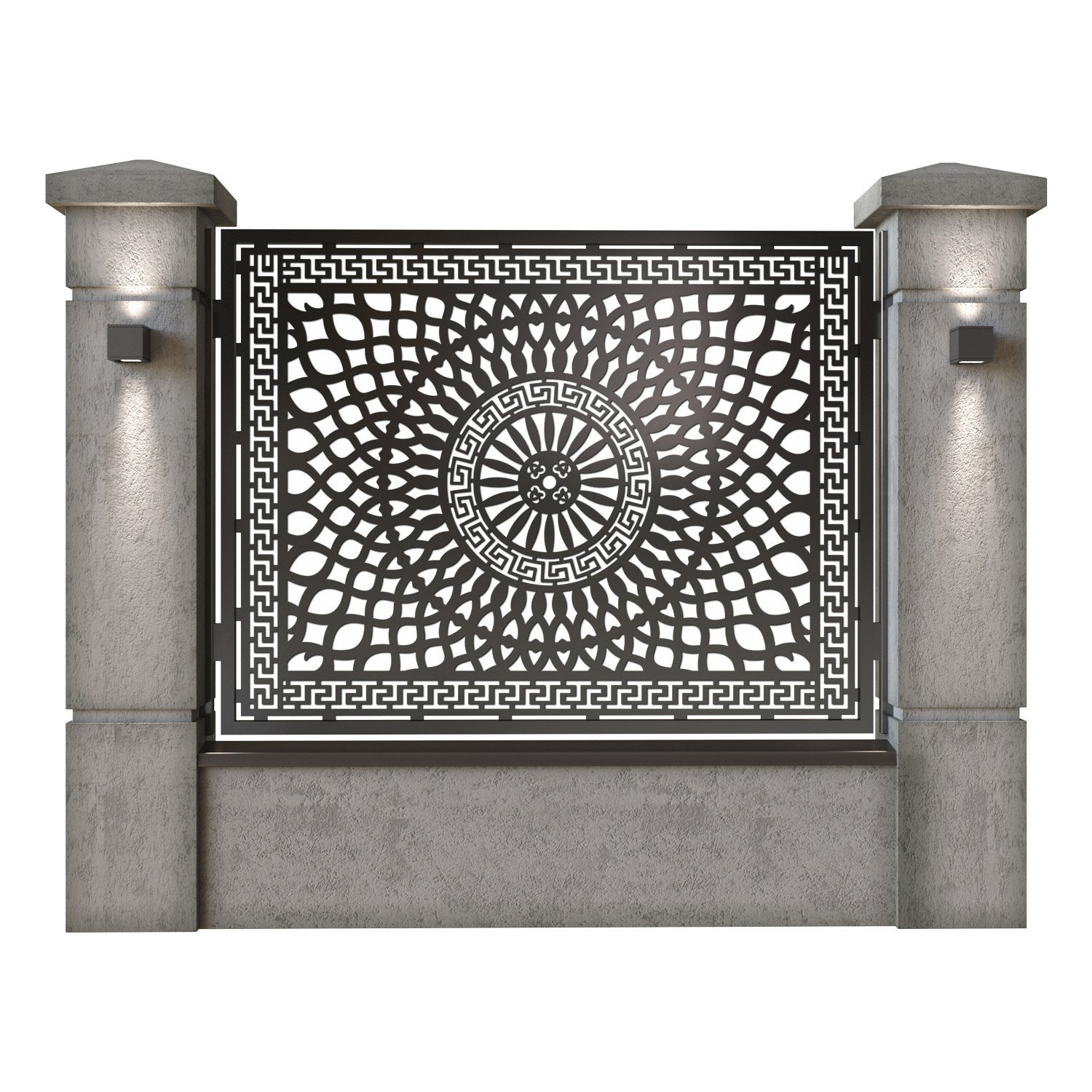 Panou de gard mare din tabla decupata (traforata) CNC cu plasma, model Qatar, SM QTR03, 1940 x 1500 mm, Negru