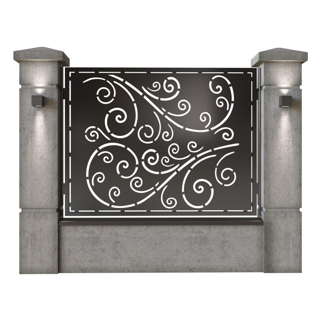 Panou de gard mare din tabla decupata (traforata) CNC cu plasma, model Sofia, SM SOF03, 1940 x 1500 mm, Negru